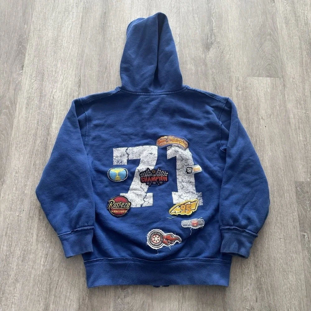 Walt Disney World Cars Zip Up Jacket Youth Boys Medium Blue Hooded (8-10)